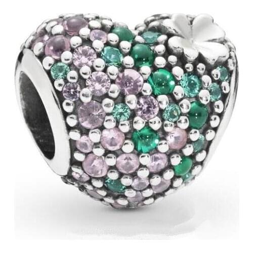 Genuine 925 Sterling Silver Bead Gleaming Clover Heart Charm Beads Fit Pan Women Bracelet & Necklace Diy Jewelry