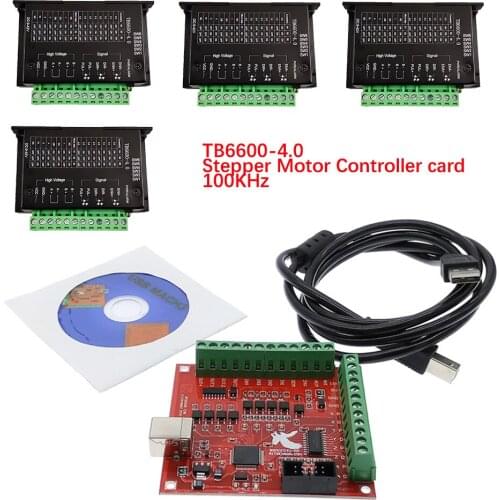 CNC TB6600-4.0 mach3 usb 4axis kit, 4 TB6600 drives + 1 red flying carving card mach3 CNC stepper motor controller 100KHz