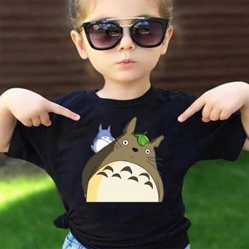 Children Anime Print Totoro Funny Tshirt Boys and Girls Summer Clothes Kid Soft White T-shirt Baby Fashion Black Girls Shirts