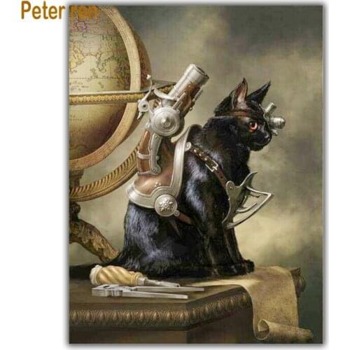 Diy diamond painting cross stitch cat Diamond embroidery animal 5d Square/Round diamond bedroom restaurant "Golden gun cat king"