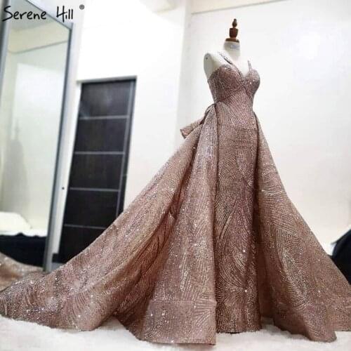 Dubai New Rose Gold Luxury Sparkle Evening Dresses A-Line Sexy Fashion Formal Evening Gowns Serene Hill BLA6670