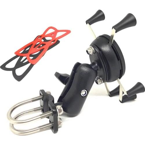 Double U bolt Motorcycle Handlebar SmartPhone Holder include Silicone Fixer For Gopro GPS Phone Stand Ball Head Base Mount