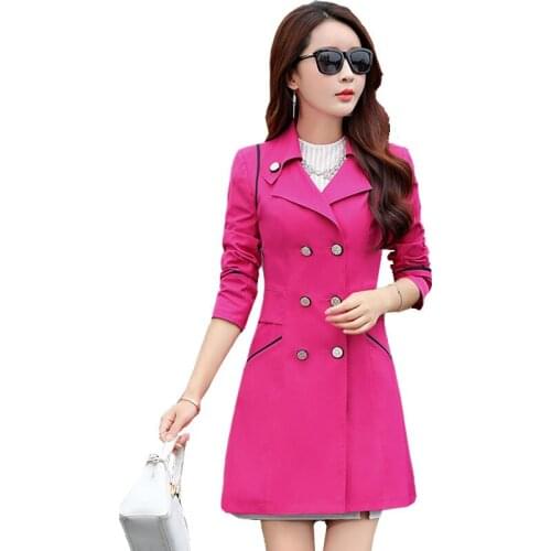 Double Breasted Windbreaker Female Mid-length Coat Women Korean Slim Trench Coat Spring Autumn Plus Size Casual Outerwear R289