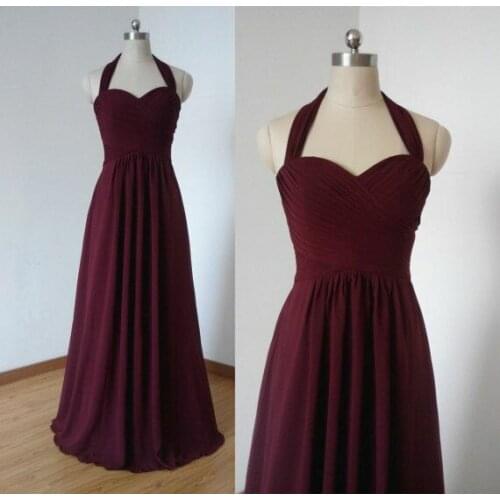 Elegant Long Chiffon Pleated Evening Dresses with Pockets Floor Length Corset Back Burgundy Abendkleid Robes de Soirée for Women