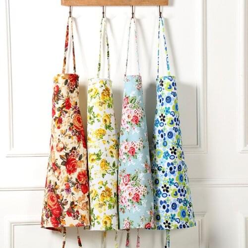 20pcs Unisex Floral Canvas Apron Waterproof Sleeveless Apron Home Kitchen Cooking Apron with Pockets Kitchen Tool WB233