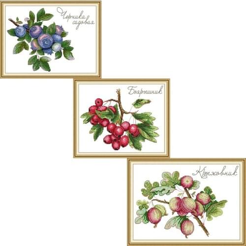 Fruits Cross Stitch Kit Blueberry Hawthorn Fig Printed 11ct 14ct Canvas Fabric Embroidery Cross Stitch Embroidery Needlework Set