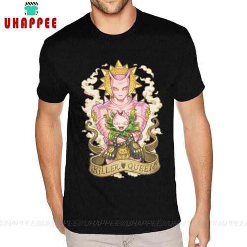 Cool Mens Killer Queen Explosive Bubble T Shirt Jojos Bizarre Adventure Cotton Short Sleeve O-Neck For Mens 6XL Black T-shirt