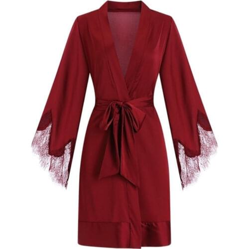Faux Silk Robe For Women Sexy Kimono Bathrobe Gown Satin Nightgown With Lace Bride Bridesmaid Wedding Robe Intimate Lingerie