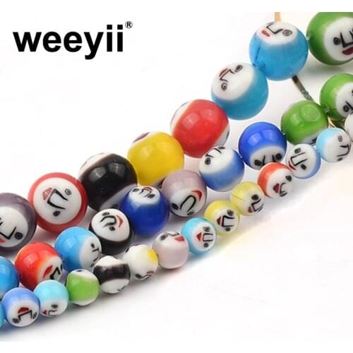 Colorful Round Smile Face Pattern Glass Beads Loose Spacer Beads For Jewelry Making Bracelets Necklace Handmade DIY Accessories