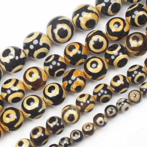 6-12mm Teeth Yellow 3eyes Tibet Ancient Dzi Agates Round Beads , DIY Jewelry Making