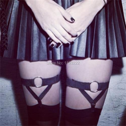Cool Handmade Nylon Elastic Punk Rock Leg harness Over knee Thigh Garter Belts Suspender