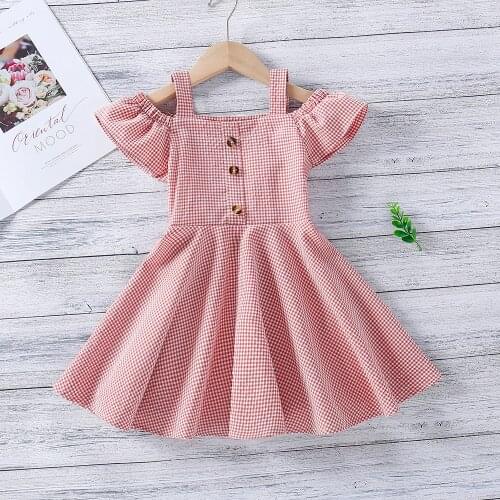 Summer Plaid Girls Dress 2021 New A-line Slim Kids Princess Dresses for Girl 2 3 4 5 6 Year Toddler Children Strapless Clothing