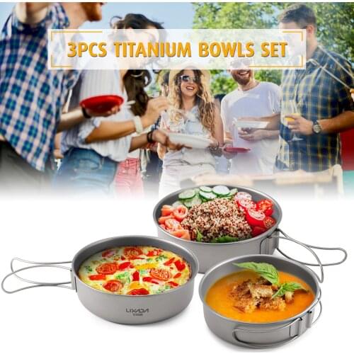 Lixada Titanium 600ml Kettle Bowls Pan Pot Spatula Barbecue Grill Skewers Set Outdoor Camping Picnic Tableware Cookware Set