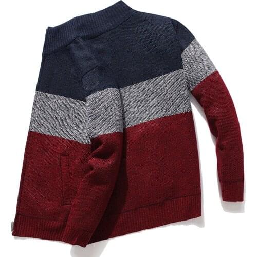 2021 Mens Stand Collar Thick Cardigan Sweater Autumn and Winter New Leisure Men Korean Style Striped Sweater Cardigan Masculino