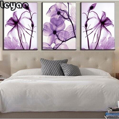 Diy diamond painting 3 Pieces/Pcs Purple abstract lily Flower Triptych diamond embroidery