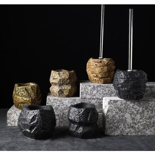 Retro Stone Shape Floor-standing Toilet Brush Set Creative Ceramic wc Accessories