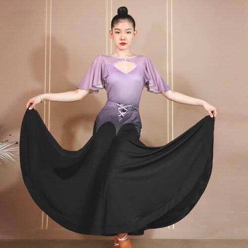 2021 New TL732 Bare Back Latin Dance Bodysuit Women Short Sleeve Patchwork Design Skirt Modern Dance Dress Latino Dancewear