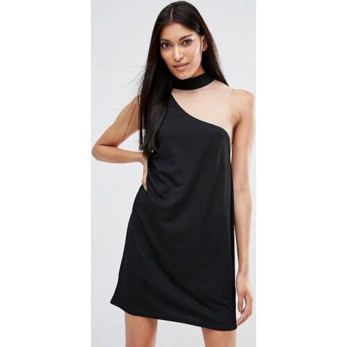 New Womens Fashion Mesh Stitching Perspective Off Shoulder Dress