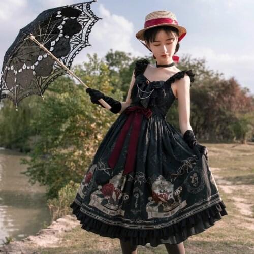 Japanese Lolita JSK Dress Nightingale and Rose Gothic Dark Vintage Victorian Princess Tea Party Dress Sleeveless Lolita Dresses