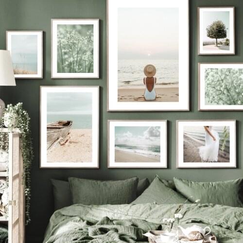 Beach Waves Girl Sunset Flower Dandelion Nordic Poster Wall Art Prints Canvas Painting Gallery Decor Pictures For Living Room