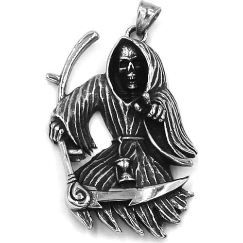 Grim Reaper Skull Pendant Stainless Steel Pendant Necklace Classic Death Skull Biker Pendant For Men Boys SWP0529