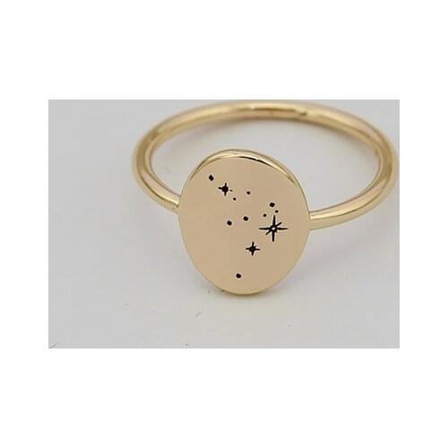 Simple Personality Aquarius Zodia Oval Gold Plated Engraved Ring Ladys Finger Ring