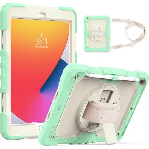 Rainbow Color Shockproof Case for iPad 10.2 7th 8th Generation Silicone Cover with Screen Protector+Shoulder Strap