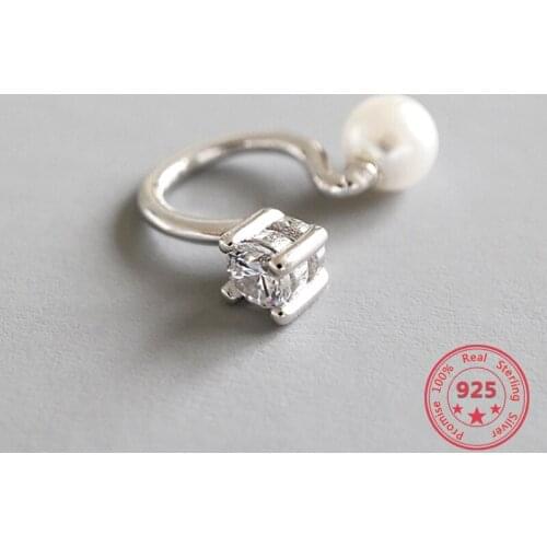 1pcs Kpop Fashion Real 925 Sterling Silver Fine Jewelry White CZ Stone & Shell Pearl Clip Earrings Front &Back (NO Pierced)