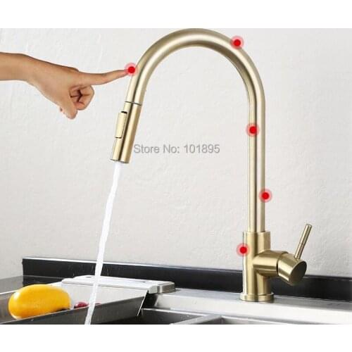 SUS 304 Stainless Steel with 4 Colors 360 Revolve Pull Out of Touch Sensor Kitchen Faucet
