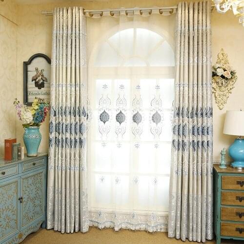 European-style curtains for living Sitting Room Curtain Cloth Embroidered Floating Window Screen Shading Modern Bedroom Drapes