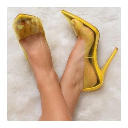Yellow Clear PVC Transparent Heels Pointy Toe Stiletto Heels Pumps Slip-on Wedding Shoes Bride Customized High Heel Women Shoes