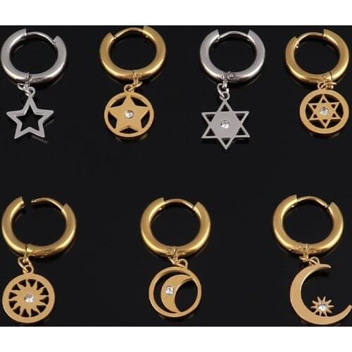 Stainless Steel Earring Women Drop Earrings For Women Star Moon Sun Pendant Earrings Fashion Zircon Round Earring Female Jewelry
