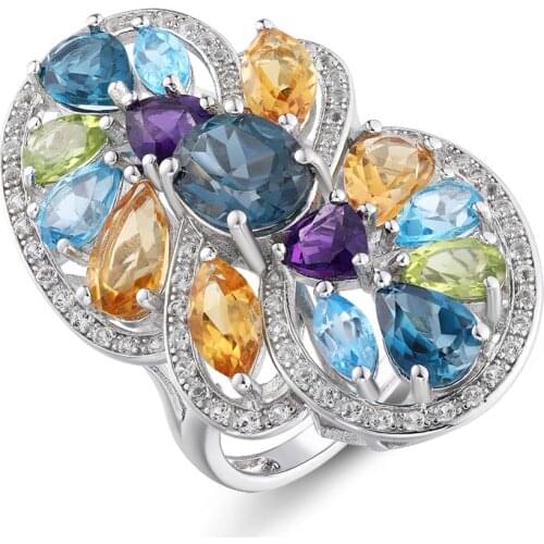 GZ ZONGFA New Design Blue Topaz Amethyst Gem Handmade 925 Sterling Silver Rings Women Fine Jewelry