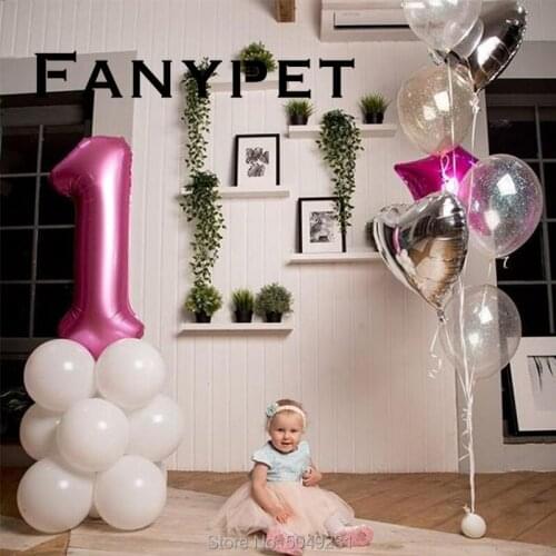 19pcs 40inch Number 1 Foil Balloons Baby Shower 1st Birthday Party Decor Supplies Baby boy Girl balls 2.2g latex helium globos
