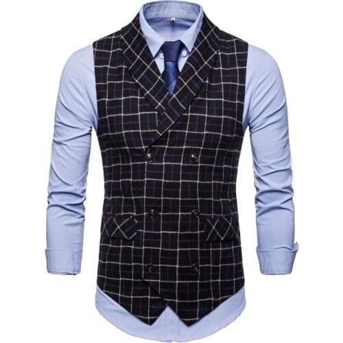 2018 Men Clothing New in the autumn plaid double-breasted mens casual vest sleeveless shirt men clothes Super Large Size M-4XL