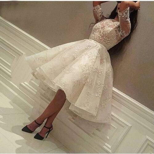 2019 Fashion Ivory Short Prom Dress Lace Applique Beads Half Sleeve Knee Length Dubai Arabic Short Cocktail Dress Party Gowns
