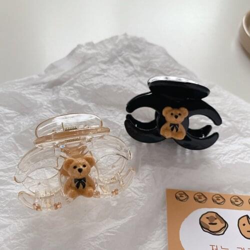 2021 Kawaii Bear Hair Clip Claw Clamp for Women Girls Kids Hairpin Crab Headband Hair Washface Accessories Headwear