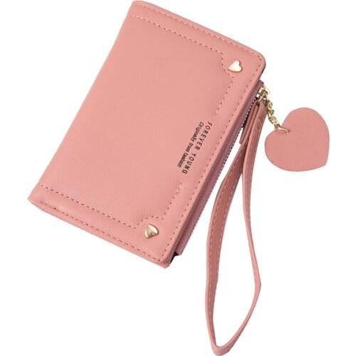 2021 Fashion Leather womens wallet 6 Colors Solid kawaii wallet Zipper Hasp Short slim wallet Multi Slots Ladies Cardholder