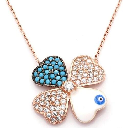925 Sterling Silver Women Necklace with Daisy Motif and Blue Nano Zircon Stone