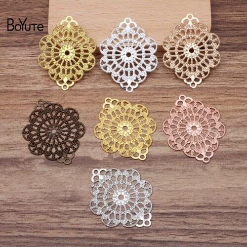 BoYuTe (50 Pieces/Lot) 35*46MM Metal Brass Flower Filigree Findings Diy Hand Made Jewelry Materials Wholesale