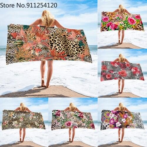 Quick Dry Beach Towel Microfiber Summer Cushion Swimming Personalized Leopard With Flower Pattern Sport Fitness Yoga Bath Towel