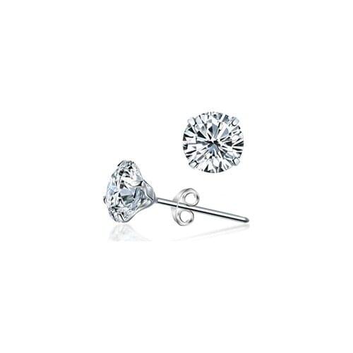 Chavin Round, 4mm. Solitaire Silver Zircon Earrings be22-4 Women Men Unisex Stylish Elegant Gift