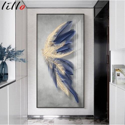 Customized Feather Decoration Painting Home Entrance Decoration Painting Hallway End Hanging Painting Vertical Version Living