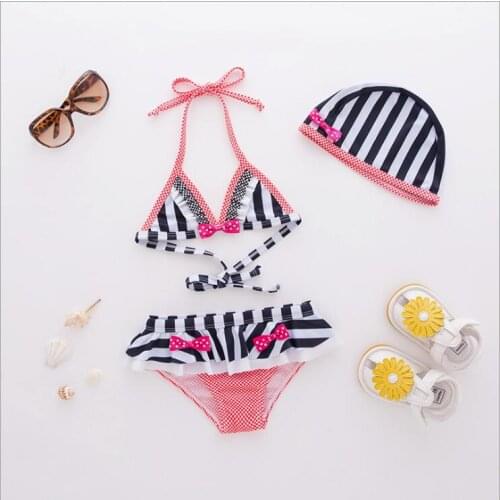 Zebra stripe baby swimwear summer sling tops+underwear+cap sets toddler swimwear kids bathing suit children beach cover