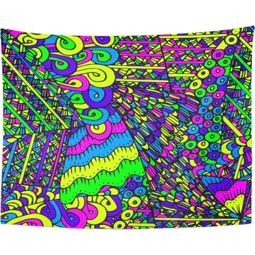 Tapestry Bright Colorful Abstract 60S Hippie Psychedelic Title Cartoon Color Tapestries Wall Hanging for Living Room Bedroom