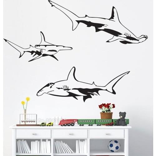 Hammerhead Shark Wall Stickers For Kids Room Sea Ocean Shark Fish Animal Wall Decal Home Decor Living Room Vinyl Murals LL2319