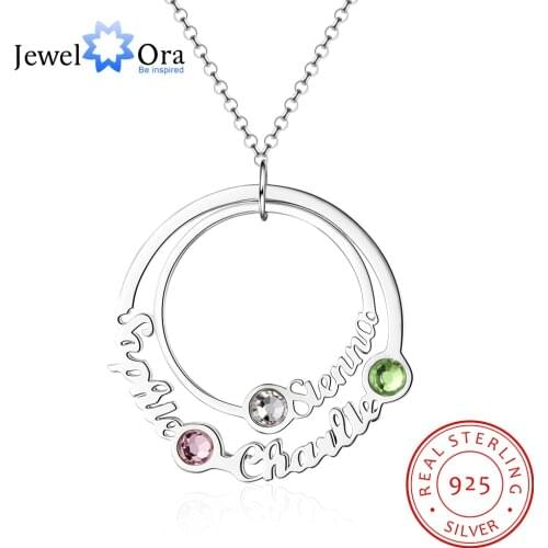 JewelOra 925 Sterling Silver Custom Name Circle Necklace with 3 Birthstones Personalized Family Necklace Gift for Best Friends