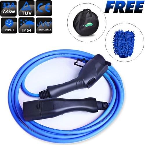 Electric Vehicle Charging Cable Type 1 J1772 to Type 2 32A 7.4KW with 5 Meter 1 Year Warranty