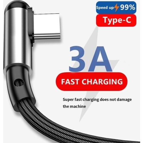 3A 90 Degree Elbow USB Type C Cable Fast Charging Line For Huawei P40 P30 P20 Mate Samsung Xiaomi Redmi Mobile Phone USB-C Cord