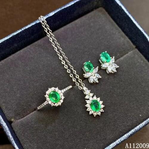 KJJEAXCMY fine jewelry 925 sterling silver natural emerald earrings ring pendant necklace exquisite ladies suit support testing